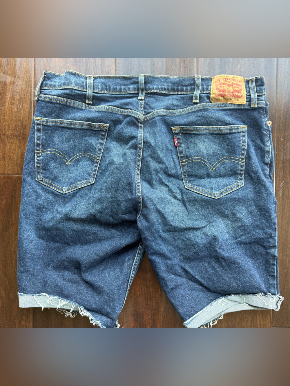 Levi's Navy Blue Denim Cutoff Shorts with Frayed Hem